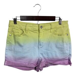 Judy Blue Yellow Blue Purple Ombre Dip Dye‎ Summer High Rise Jean Shorts Size L